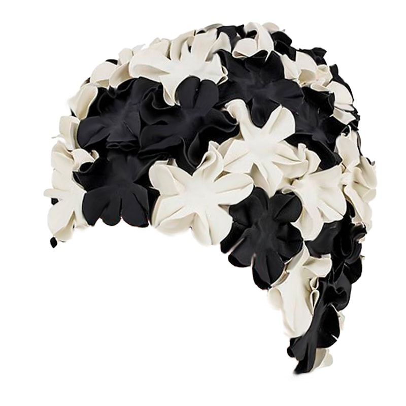 Gorro Piscina Flores Multicolor Blanco y Negro